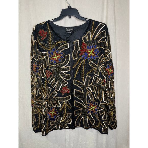 1980s Jean for Joseph Le Bon Silk Beaded Glam Regency Swiftie Glitz Cardigan XXL - Picture 1 of 6